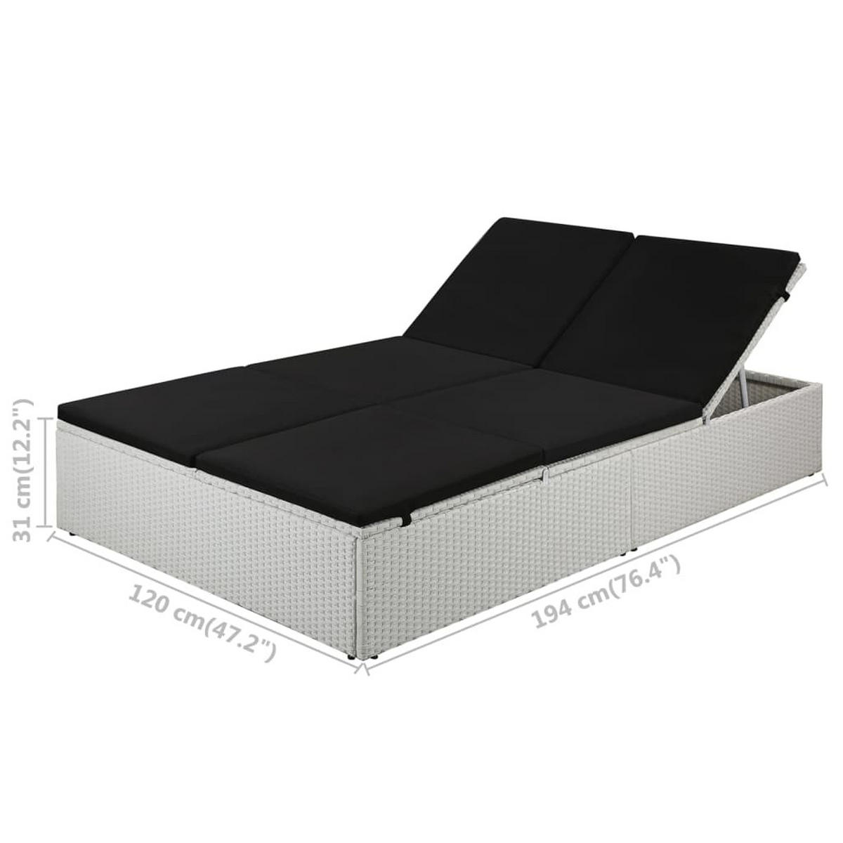 SONNENLIEGE Mit Auflage Poly Rattan Schwarz - Weiß, Kunststoff (120/194cm) - vidaXL