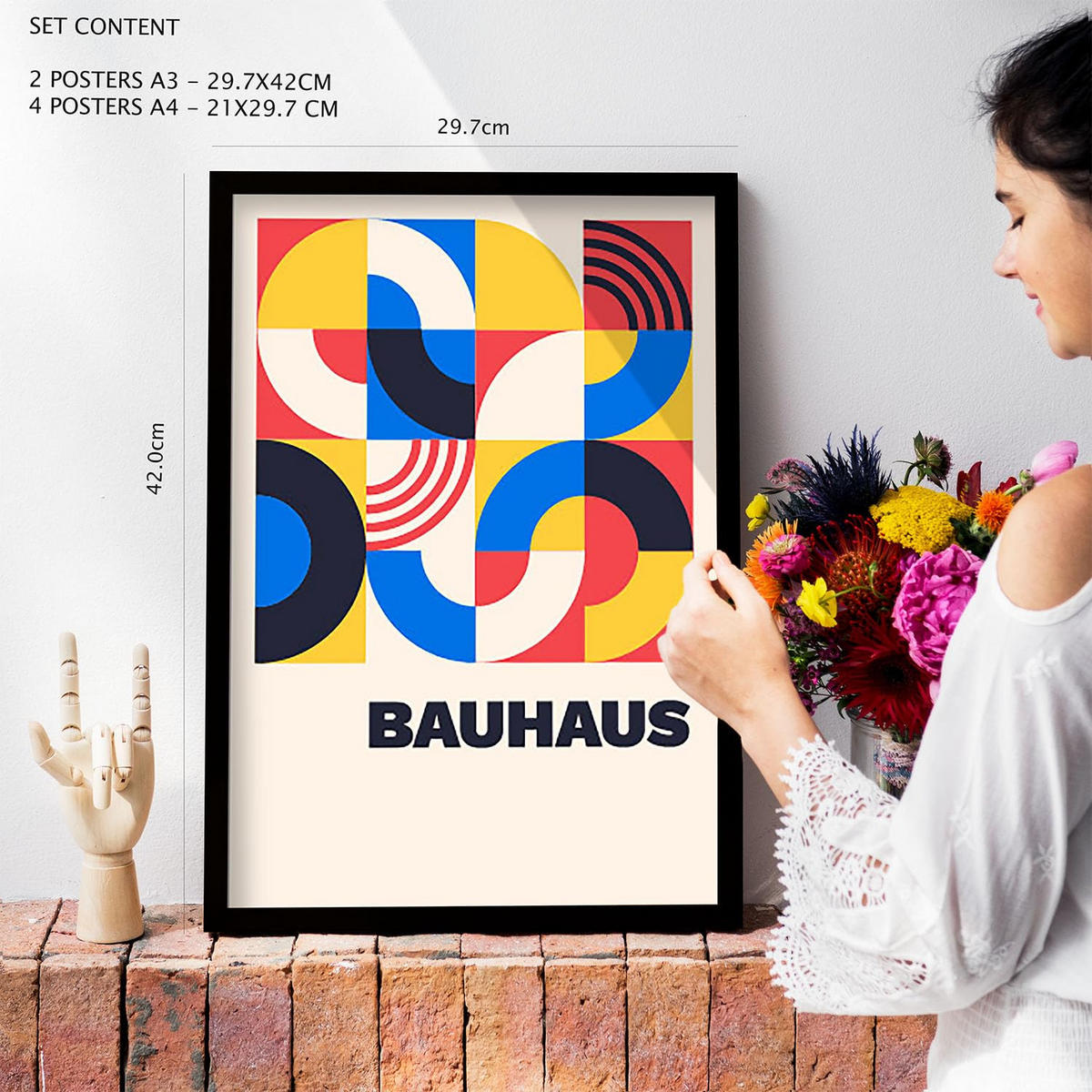 POSTER Set Mit 6 Drucken Im Bauhaus 6 Geometrische Designkollektion Drucke Mit Ästhetische Dekorative Rahmen Für Zuhause A3 & A4 Schwarzer Rahmen - Schwarz, Papier (29/3cm) - Nacnic