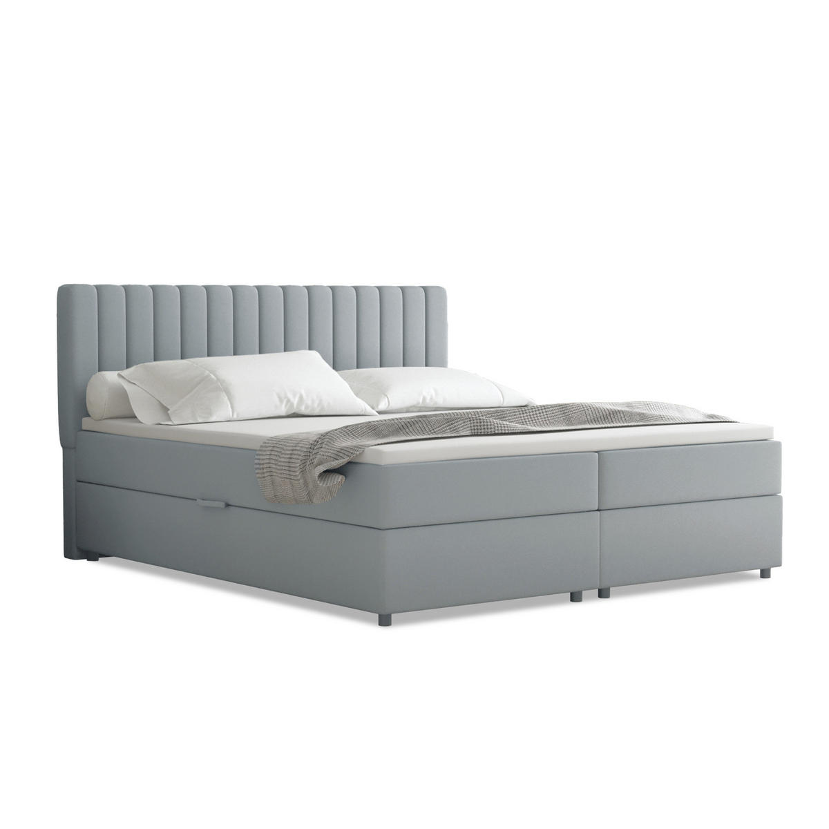 BOXBETT Everest grau 180 x 200 cm Doppelbett mit hochwertiger Bonell-Matratze und Topper - Hellgrau, Holz (180/200cm) - Panda Möbel