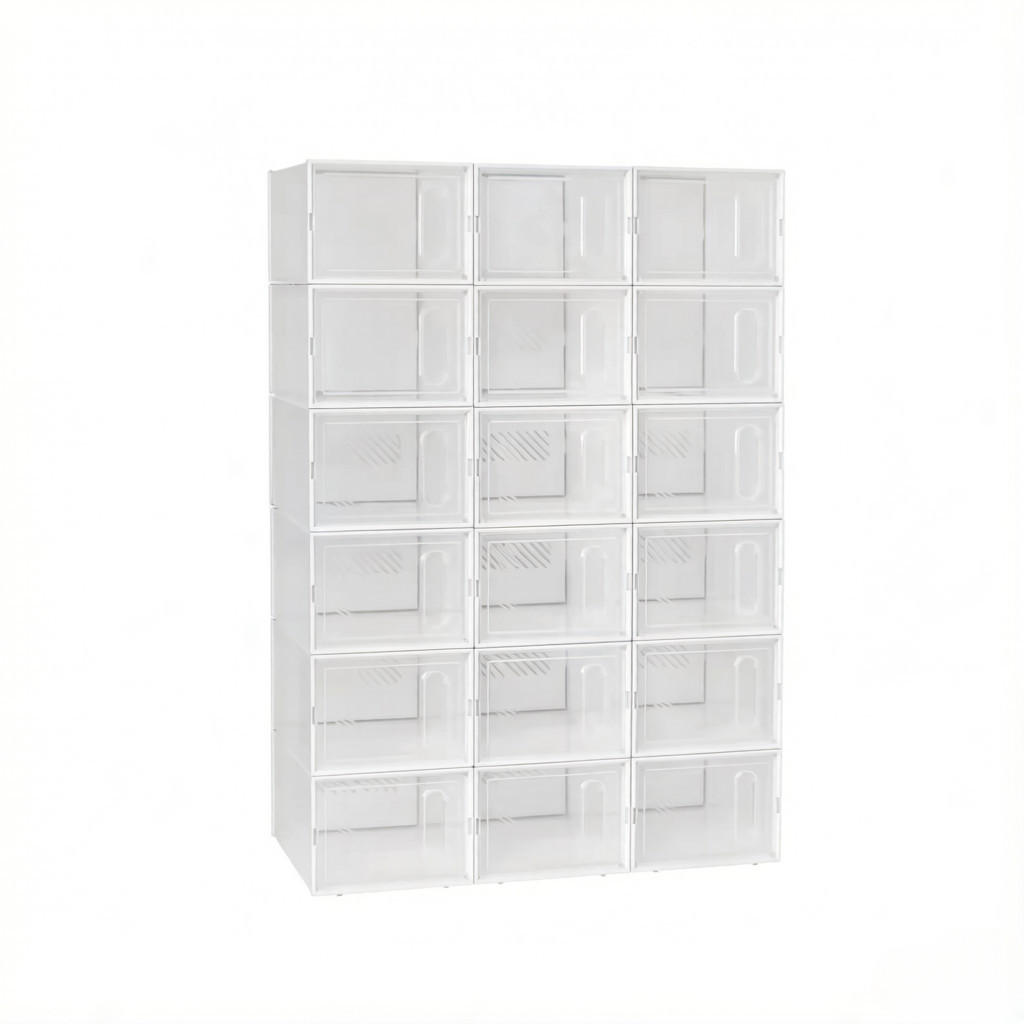 SCHUHBOXEN-SET Transparent/Weiß 18er-Set 75/35,5/111,5 cm - Transparent, Kunststoff (75/111.5/35.5cm) - PANGIVO