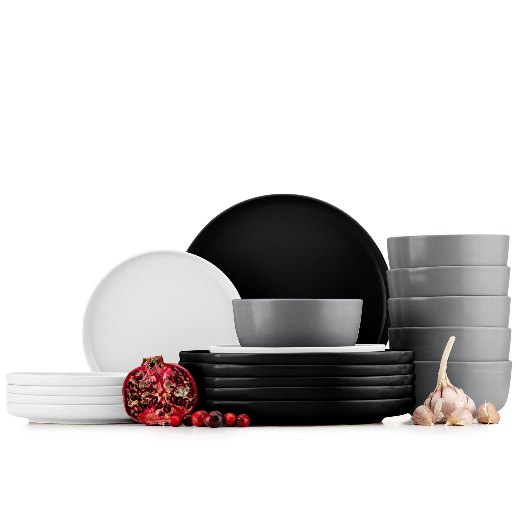 TAFELSERVICE VICTO Schüssel 6 Personen 18-tlg - Schwarz/Grau, Keramik (27/2/27cm) - KONSIMO®