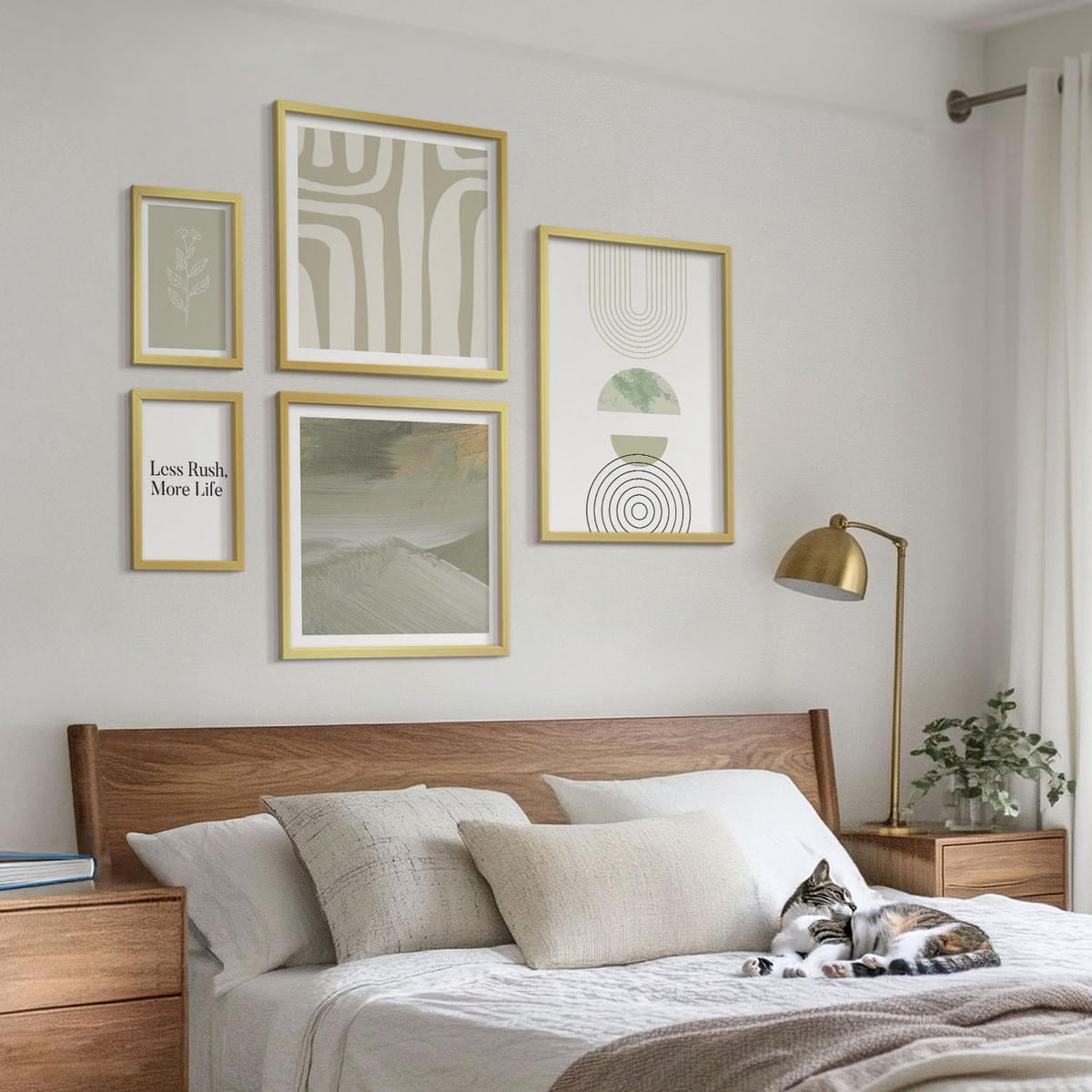 BILDER SET 5er Set - 50x50 cm & 20x30 cm & 40x60 cm Goldrahmen - Geometrische Pflanzenmuster - Goldfarben, Kunststoff (40/60cm) - TULUP