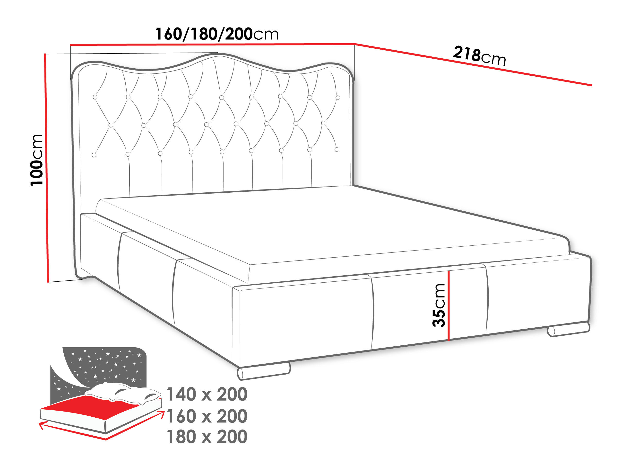 Thumbnail - Mirjan24 Polsterbett, Weiß, Holz, 140x200 cm, Schlafzimmer, Betten, Polsterbetten