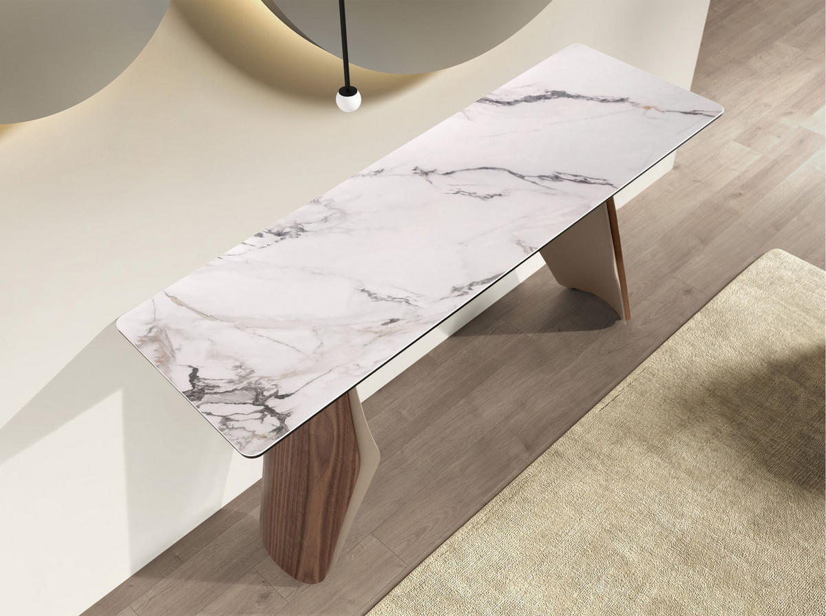 KONSOLENTISCH Rechteckige aus Feinsteinzeug, metallisiertem Sandstahl und Nussbaumholz 150/50/80 cm - Sandfarben/Nussbaumfarben, Keramik/Stein (50/150/80cm) - ANGEL CERDA