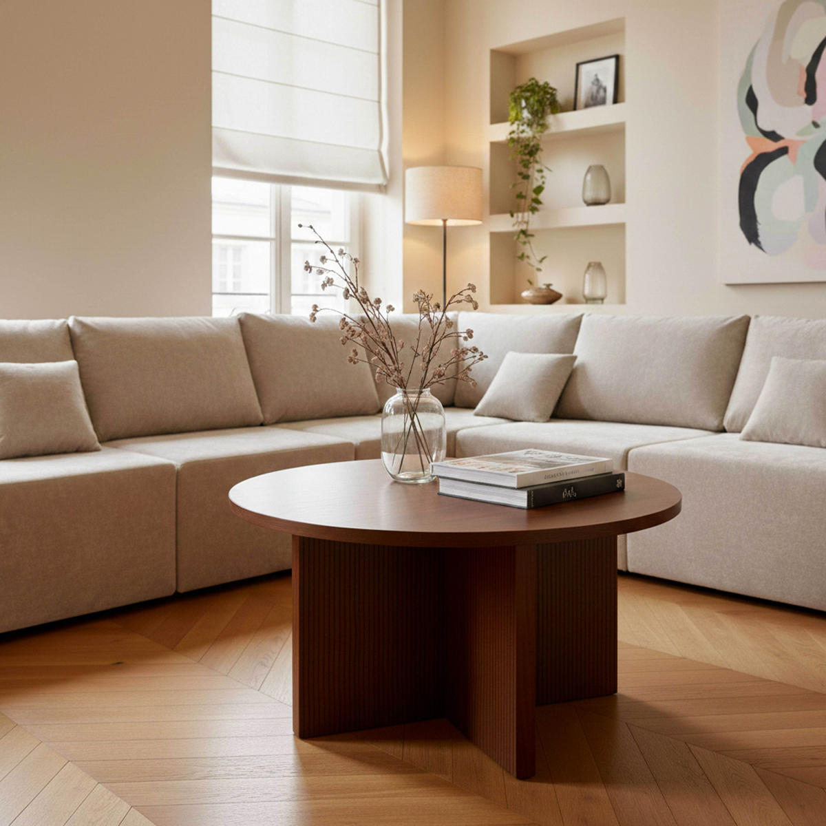 COUCHTISCH, dunkles Holzeffekt - Braun, Holz (80/80/45cm) - Oviala