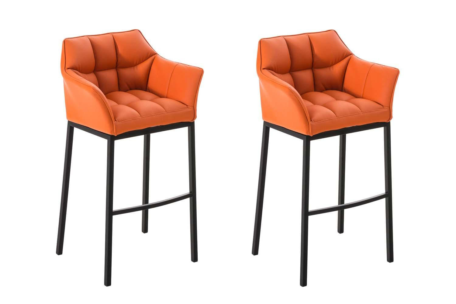 BARHOCKER 2er Set Lederlook orange - Schwarz/Orange, Textil/Metall (64/110/48cm) - CLP