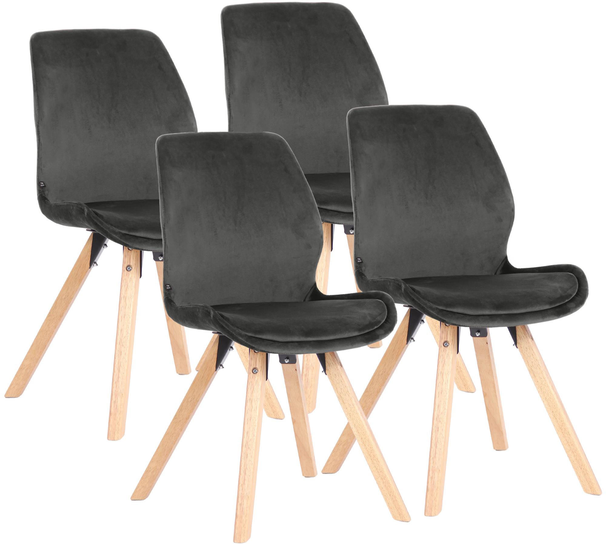 STUHL 4 Samt Dunkelgrau - Eukalyptusholzfarben/Dunkelgrau, Holz/Textil (49/87/58cm) - CLP