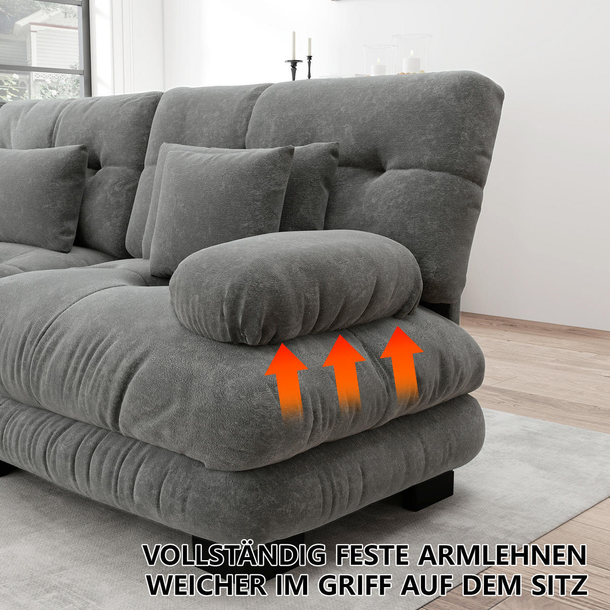 ECKSOFA 313/145/81 cm in Grau aus Chenille mit Ottomanen, modular und besonders bequem - Grau, Textil (145/313cm) - Flora Grace