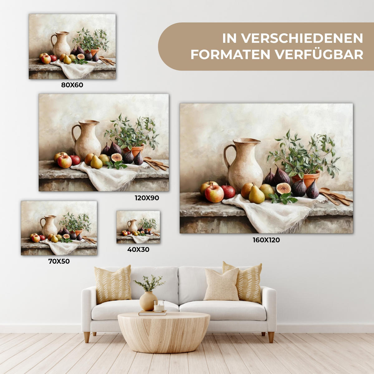 LEINWANDBILD Obst - Kräuter - Ländlich 40x30 cm - Naturfarben, Textil (40/30cm) - MuchoWow