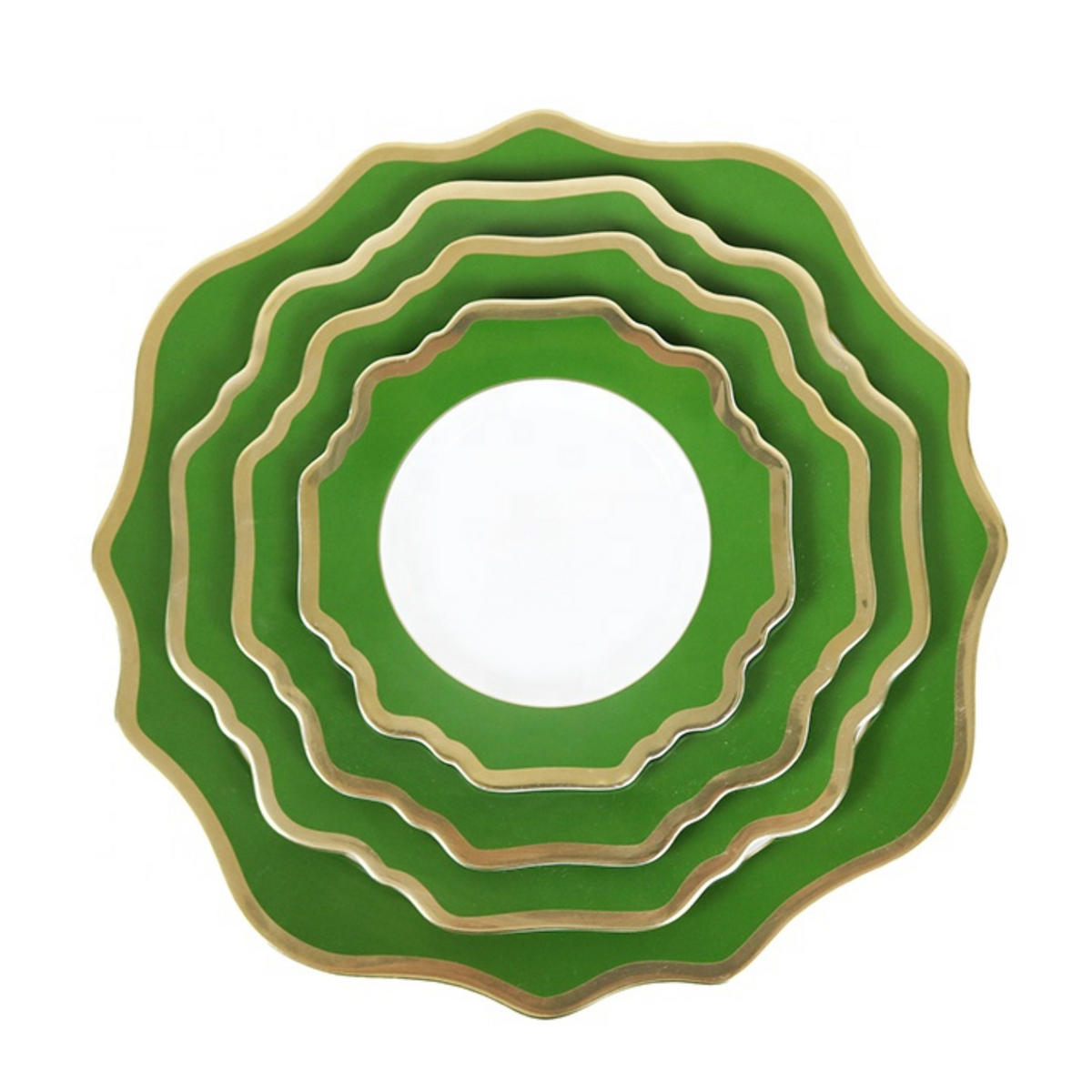 TELLERSET Grün Gold Bone China 4tlg 13" 10,5" 8,5" 6,5" - Grün, Keramik (33/33/3cm) - Quality Elegance