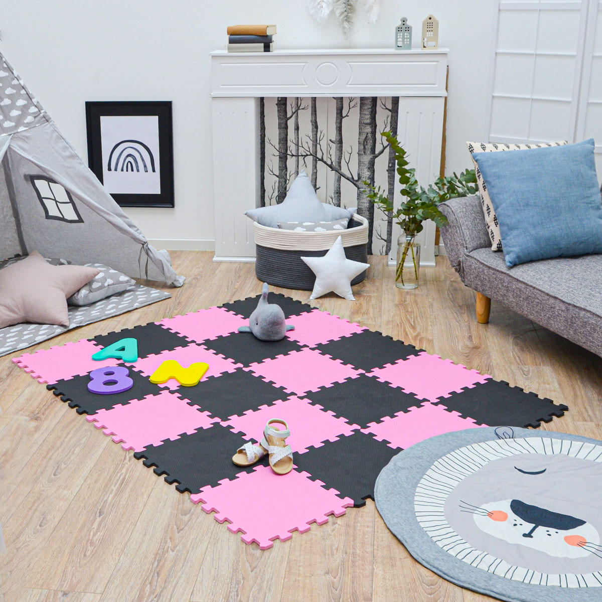 SPIELMATTE ab Null - 180/90 cm Puzzlematte Schwarz - Multicolor, Kunststoff (30/30cm) - Littletom