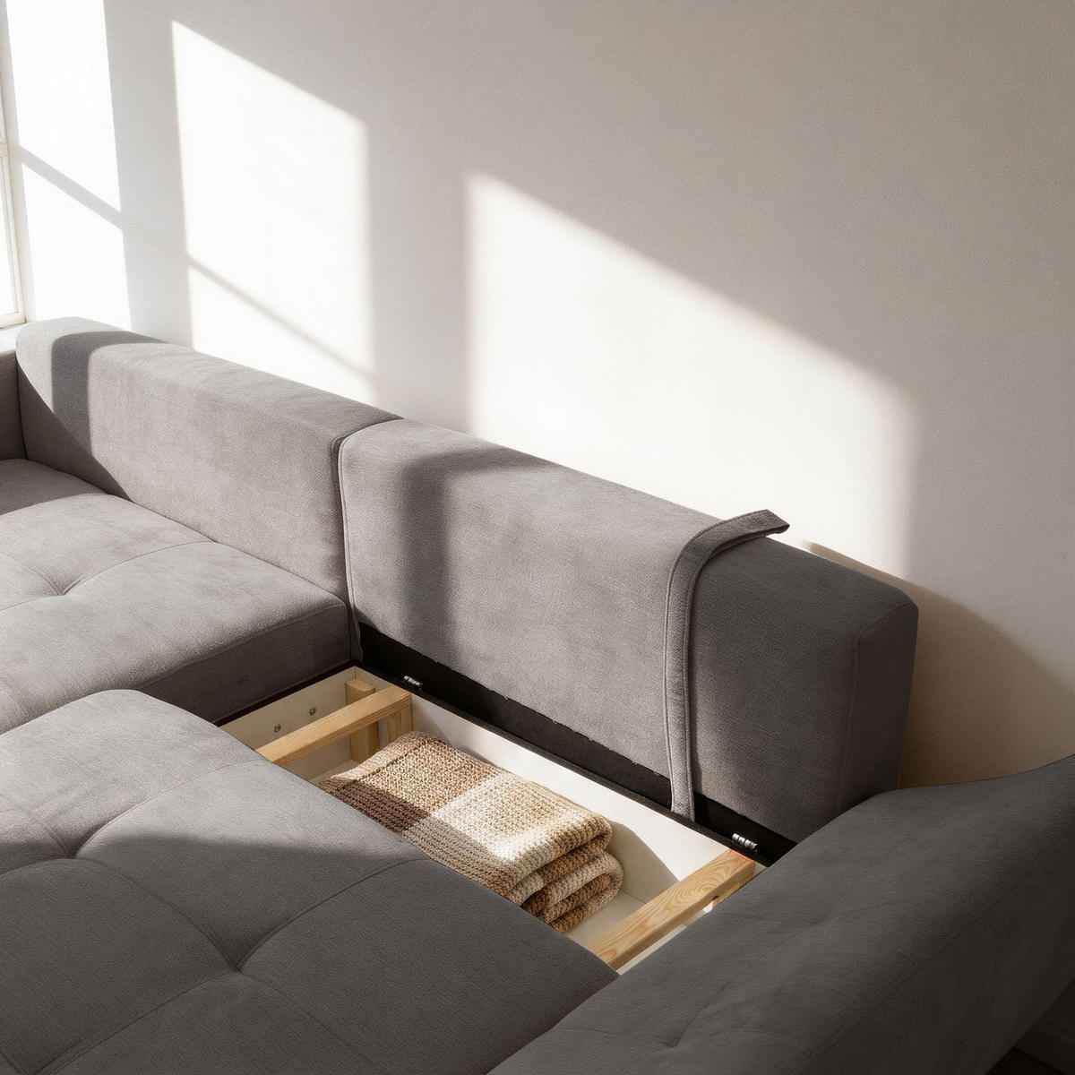 ECKSOFA NICE L Links mit Schlaffunktion 137x204 Chenille Grau - Schwarz/Grau, Holz/Textil (260/165cm) - Muffo