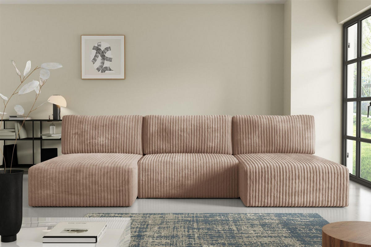 WOHNLANDSCHAFT Natalia - Beige, Holzwerkstoff/Textil (304/85/149cm) - Fun Möbel