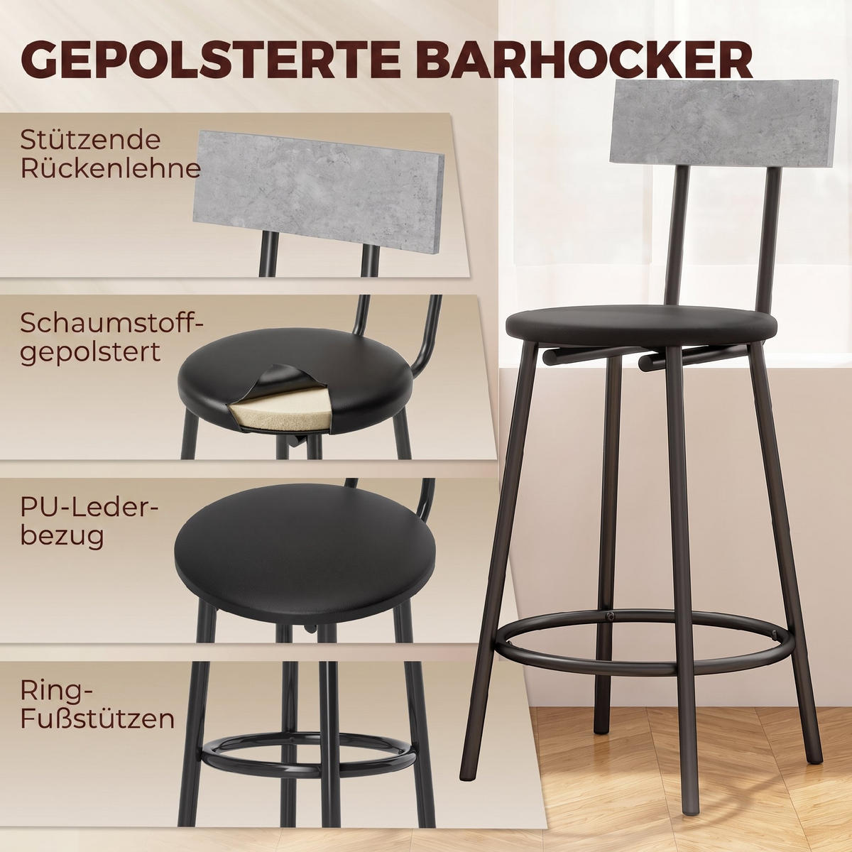 BAR-SET Grau 100.0/40.0/90.5cm - Grau, Holzwerkstoff (40/90.5/100cm)