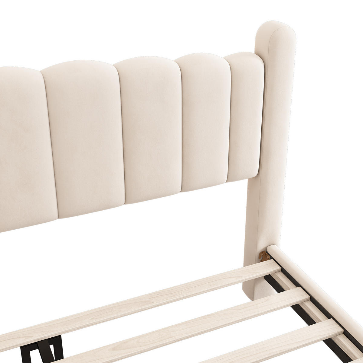 POLSTERBETT aus Samt 160x200 cm Beige mit Lattenrost, Wellen-Kopfteil und zylindrischen Beinen - Beige, Textil (160/200cm) - Modfu