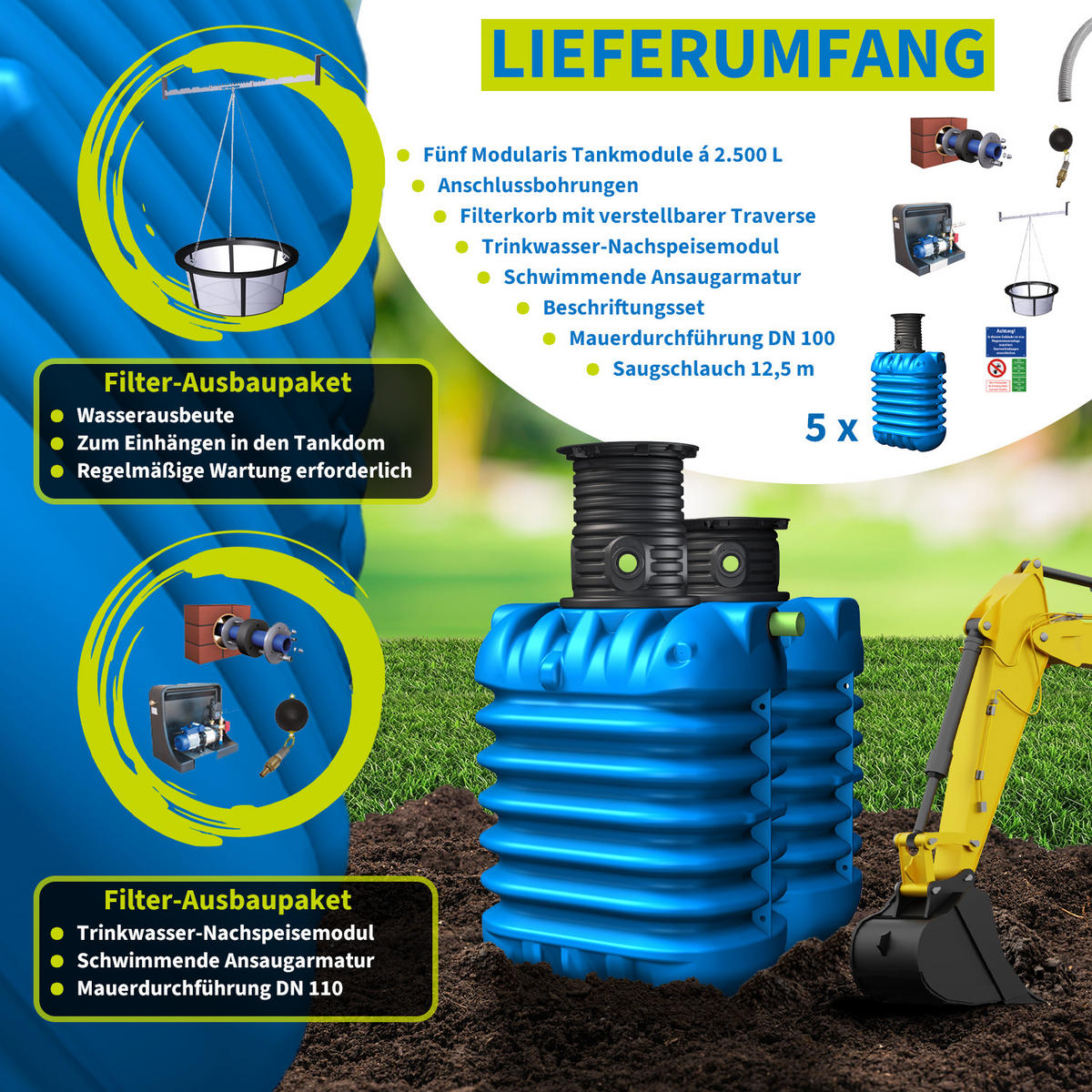 ERDTANK-PAKET 12500 L - Blau, Kunststoff (147/201/576cm) - 4rain