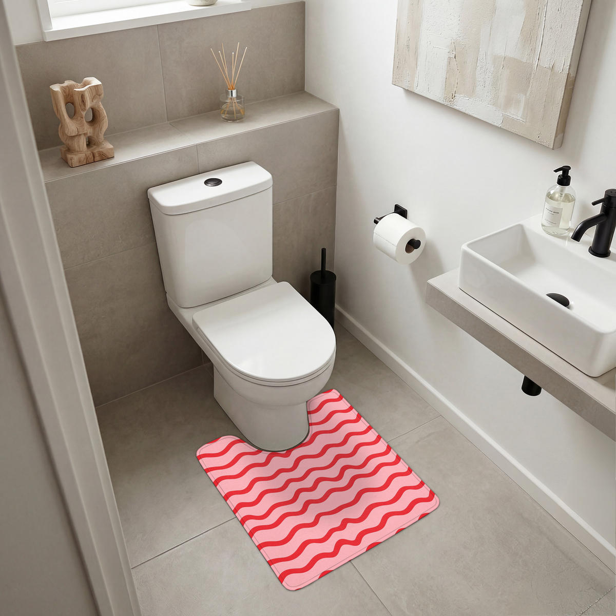 PREDLOŽKA PRED WC Hravé - vzor - červená 55x60 cm - ružová, textil/plast (55/1cm) - OnlyWow