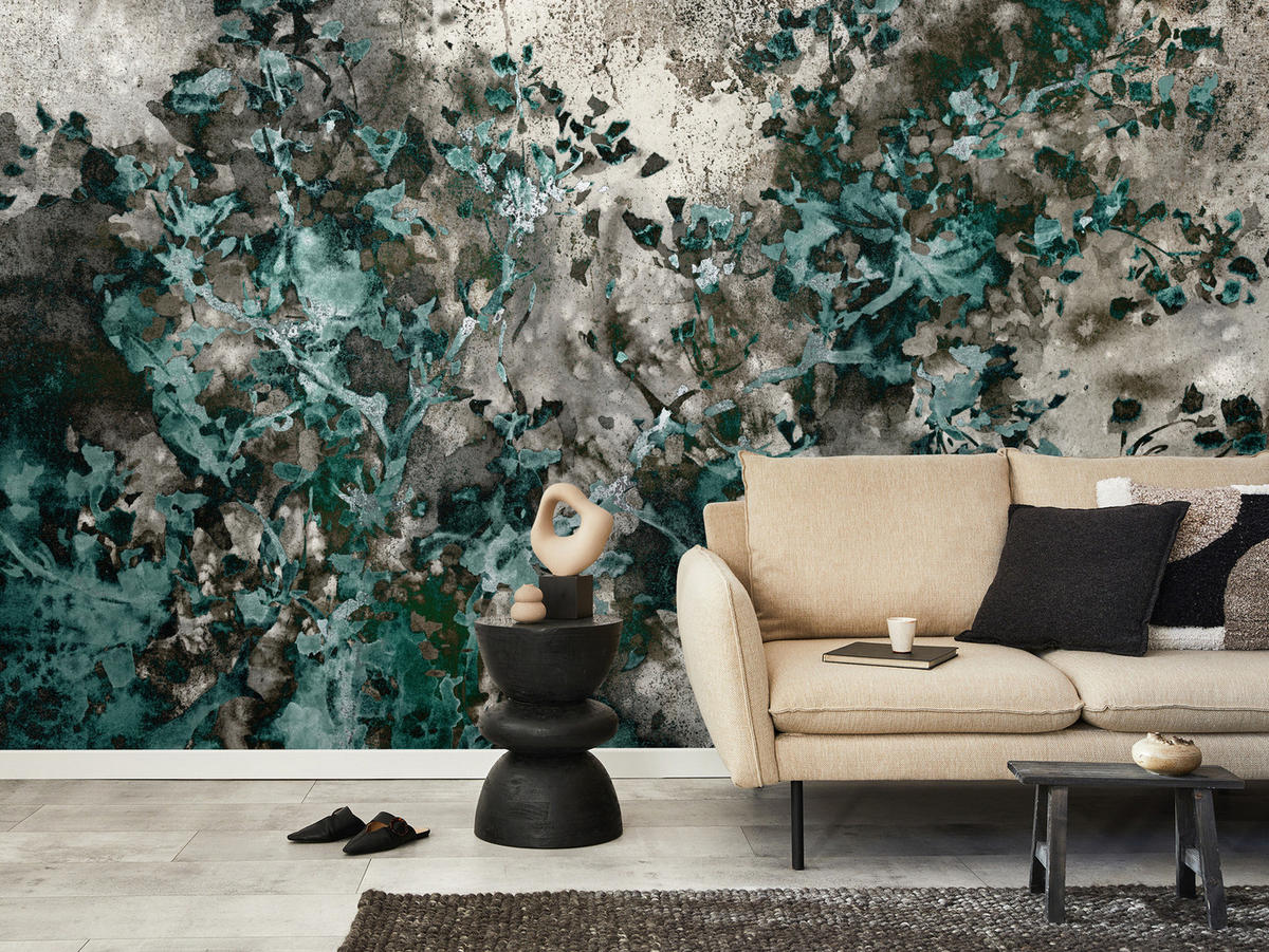 FOTOTAPETE für Wohnzimmer Beton Abstraktion 150x105 - Türkis/Grau, Papier (150/105cm) - Muralo