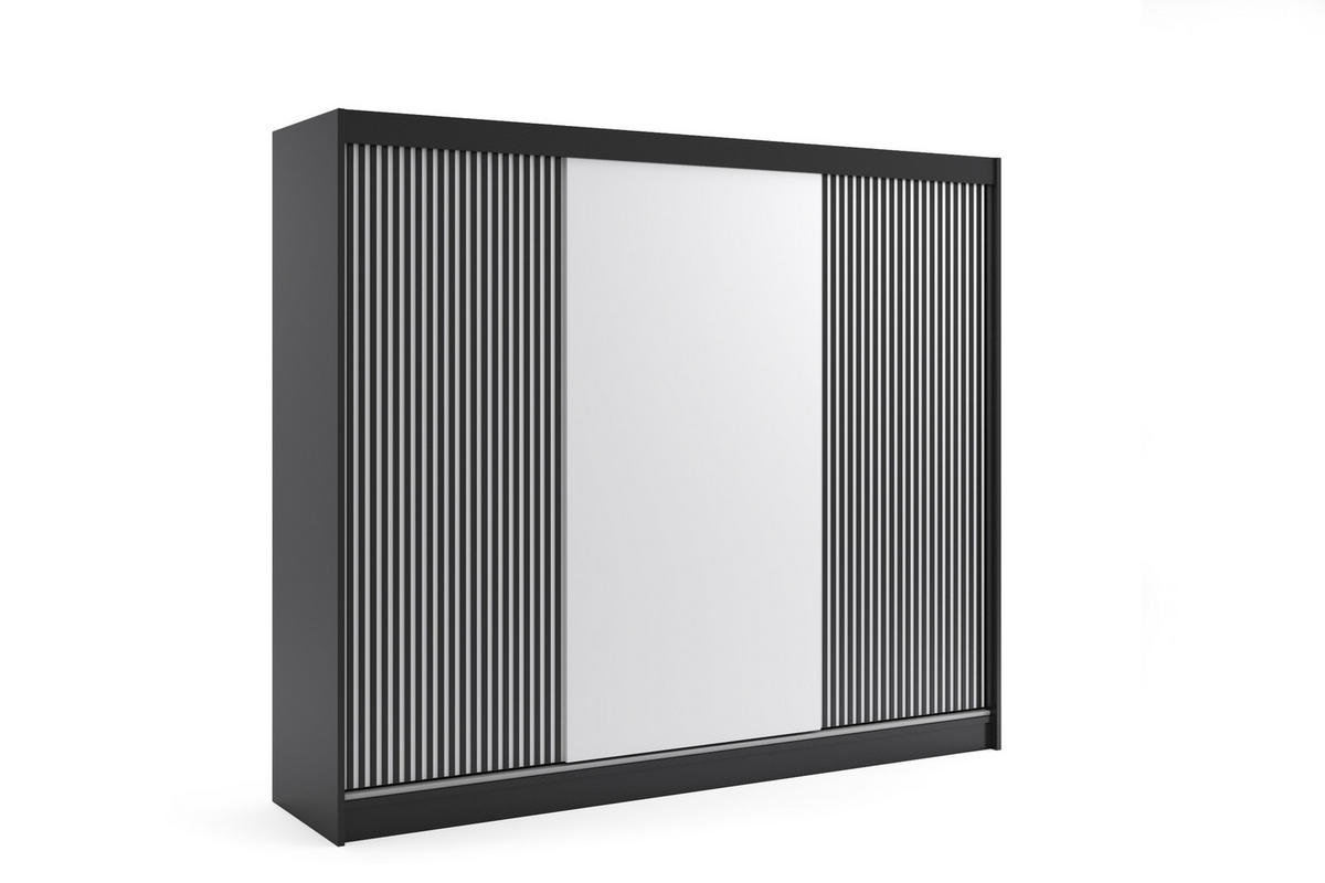 KLEIDERSCHRANK VILAN mit Lamel/LED - 250 cm - Schwarz - Schwarz, Holzwerkstoff (250/215/61cm) - ALTDECOR