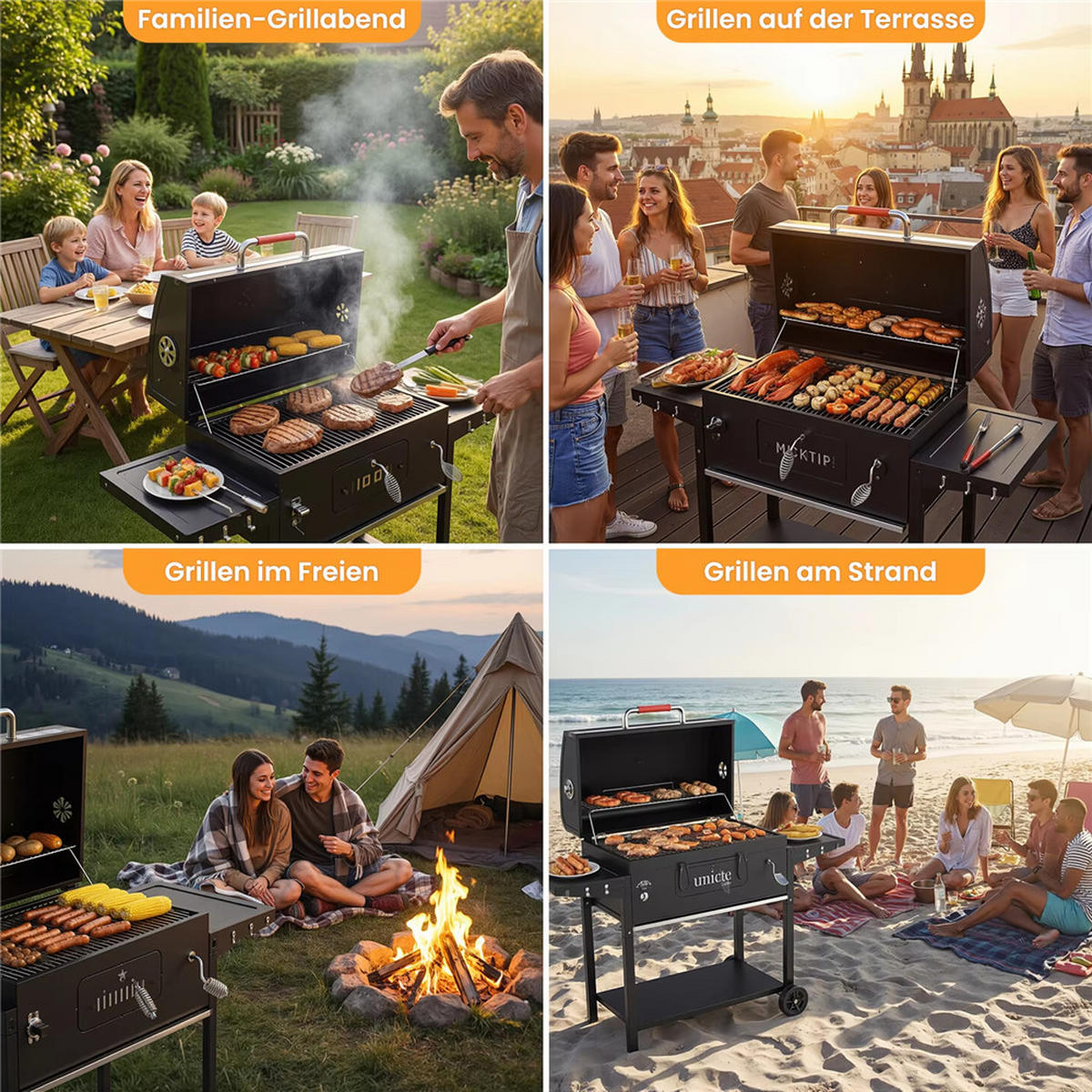 HOLZKOHLEGRILL Gartengrillwagen mit Thermometer - Schwarz, Metall (76/87/45.5cm) - Kaket