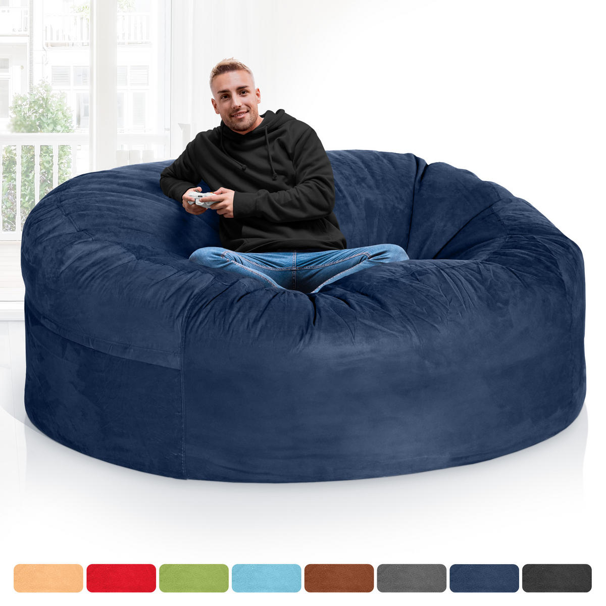 RIESEN-SITZSACK XXL JUMBO Velours 6ft - Dunkelblau, Textil (180/120/180cm) - Green Bean