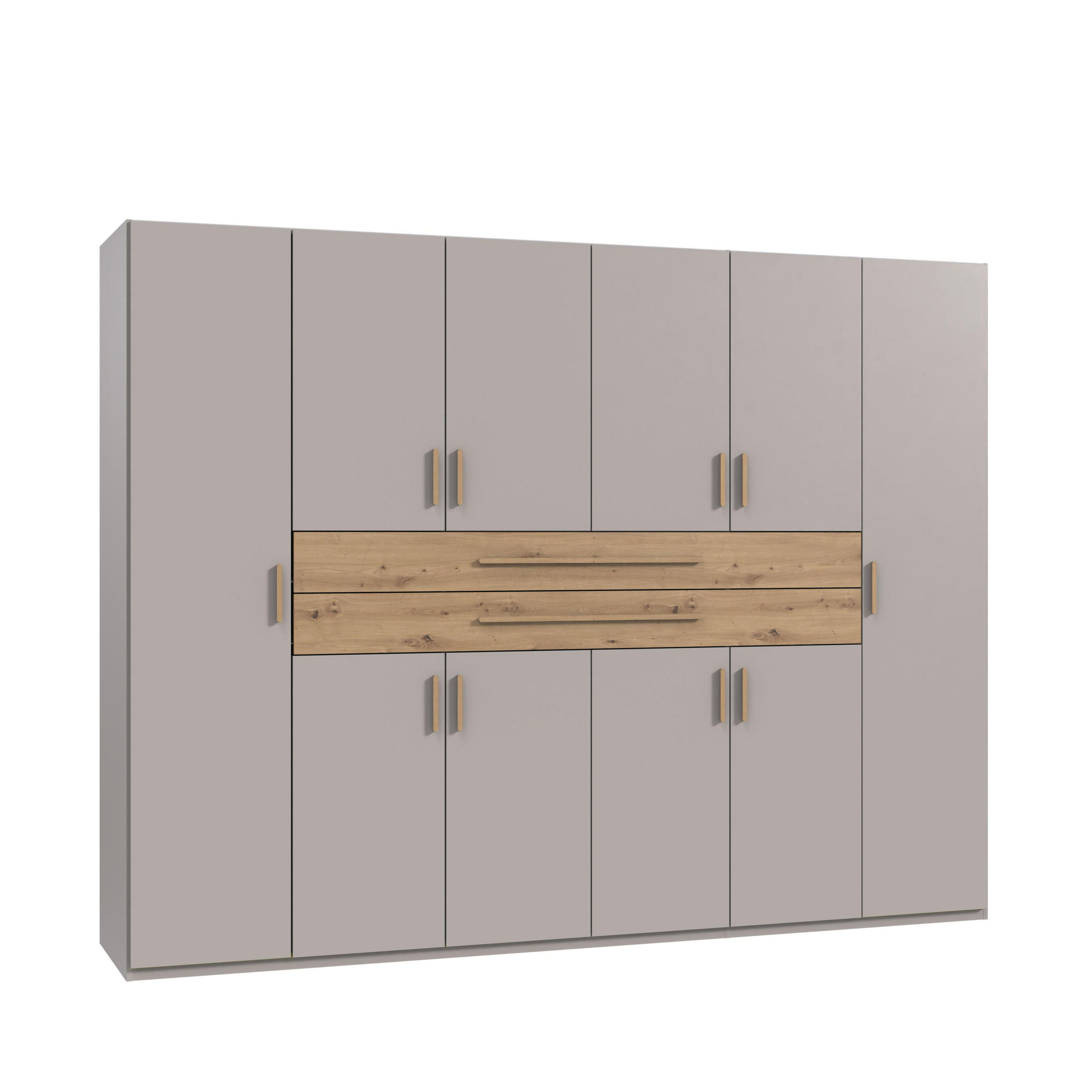 SKŘÍŇ S OTOČNÝMI DVEŘMI B270/H208/T58 cm, béžovo-šedá, šatní skříň se 2 velkými zásuvkami a úchytkami v dekoru dub Artisan / 22642 - šedobéžová/dub artisan, kompozitní dřevo/plast (270/208/58cm) - luma-home