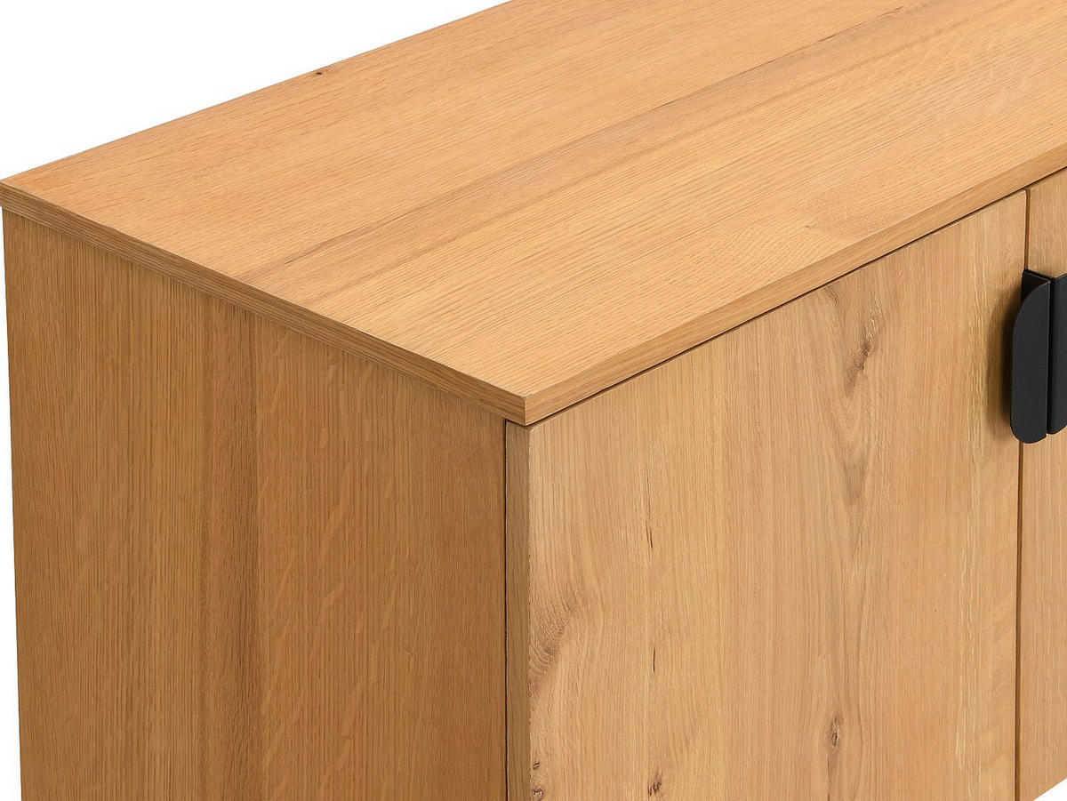 TV-MÖBEL mit 4 Türen - Eichenfurnier & Stahl - Holzfarben hell & Schwarz - SINOLO - Naturfarben, Holz (160/57/40cm) - Vente-Unique