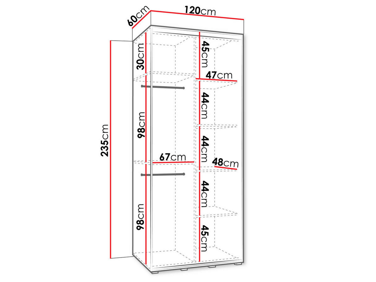 KLEIDERSCHRANK Dakota 3 120 cm - Beige/Schwarz, Holzwerkstoff/Kunststoff (120/235/60cm) - MIRJAN24