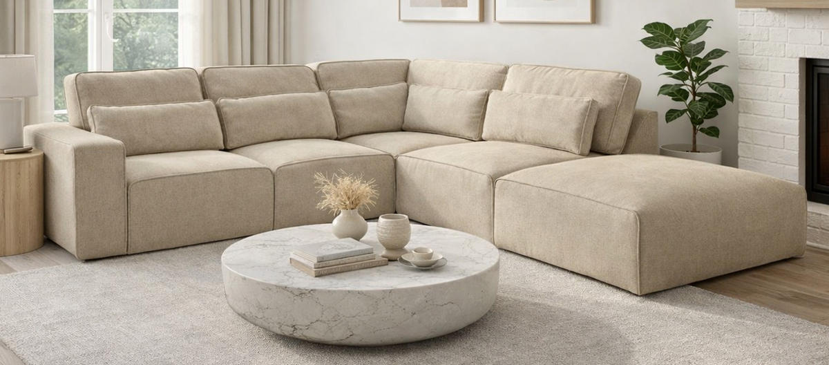 ECKSOFA beige Webstoff, Sofa 305 x 281 cm, L-Sofa rechts - Beige, Holz/Textil (305/281cm) - Inn.Furn