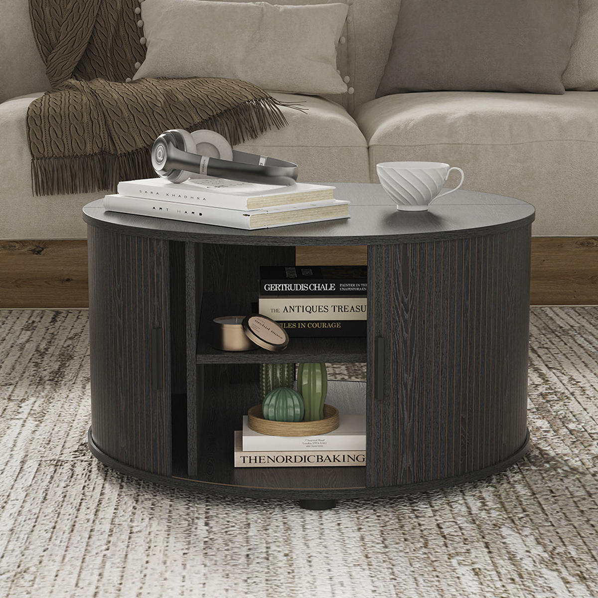 COUCHTISCH Selva Schwarz 80 x 80 cm mit Schiebetür - Schwarz, Holzwerkstoff (80/80/45cm) - Vicco