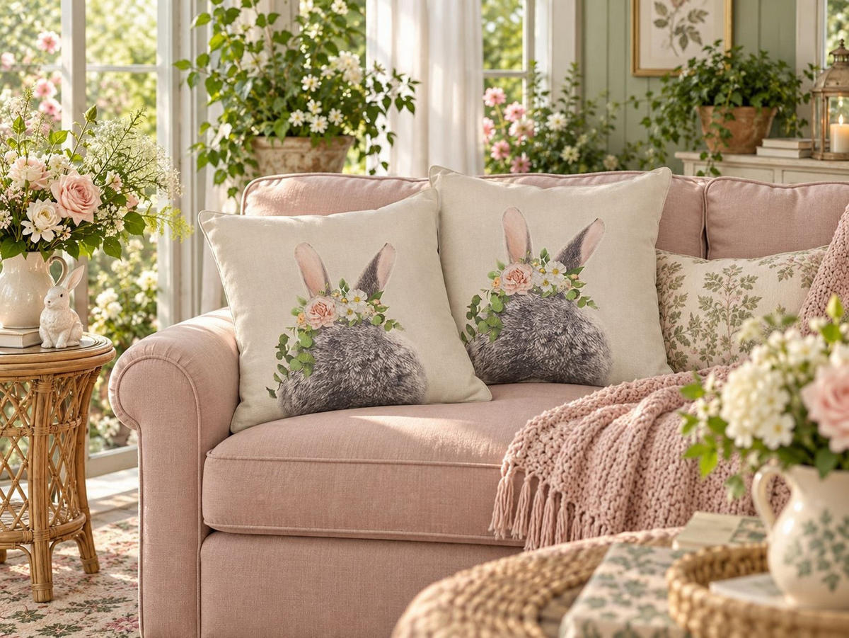 DEKOKISSEN 2er-Set Taupe 45/45 cm Fatsia - Graubraun, Naturmaterialien/Textil (45/45cm) - Beliani