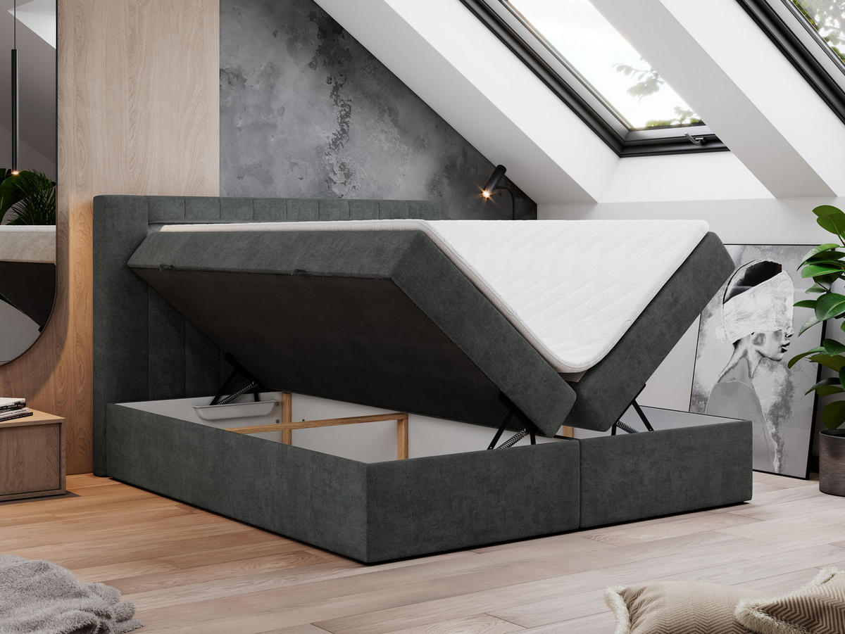 BOXBETT GOLD-5 LED 120/200 Dunkelgrau Struktur - H3 - Dunkelgrau, Holz/Textil (120/200cm) - MKS