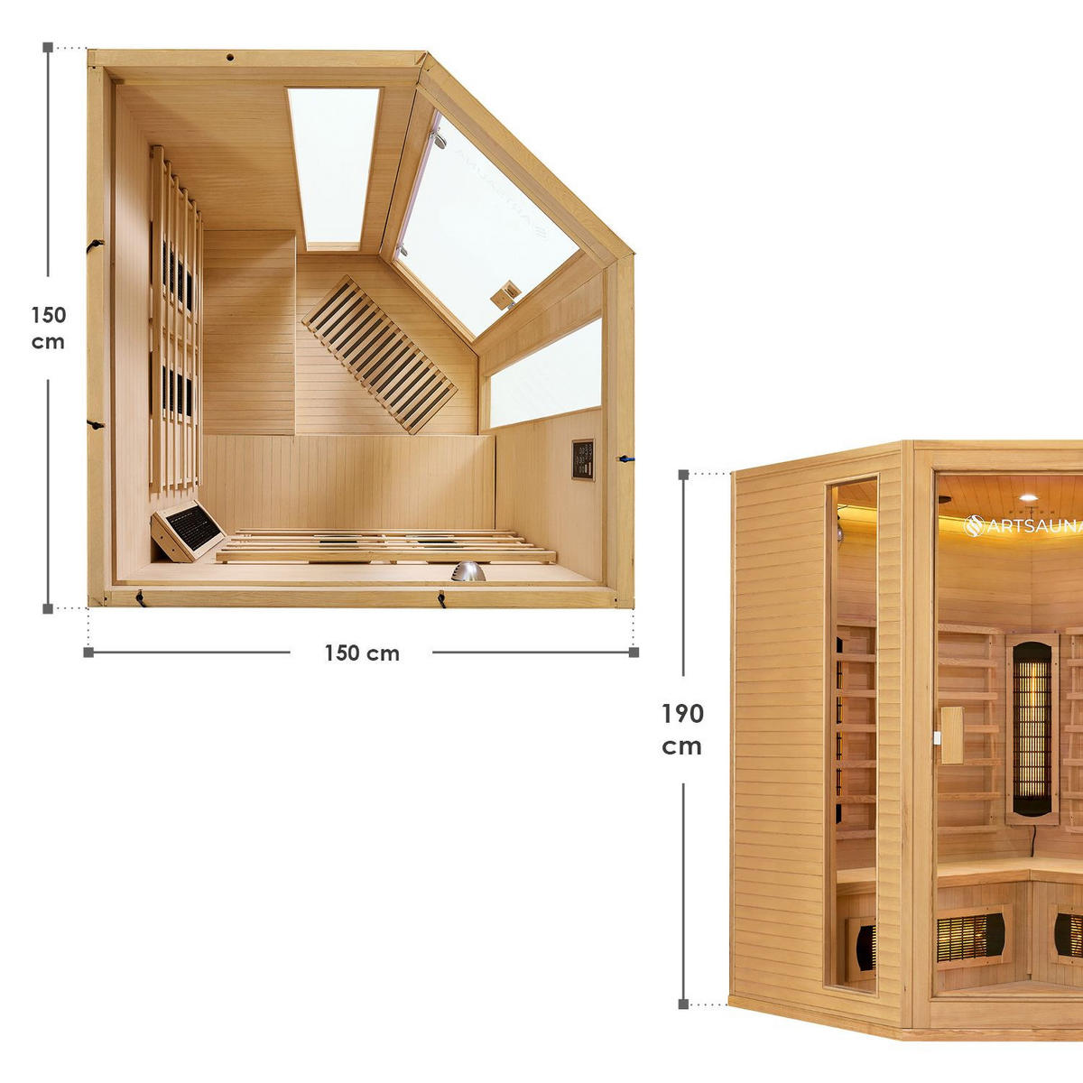 INFRAROTKABINE Nyborg E150V mit Vollspektrum-, Flächenstrahlern & Hemlockholz - Naturfarben, Holz (150/190/150cm) - Artsauna