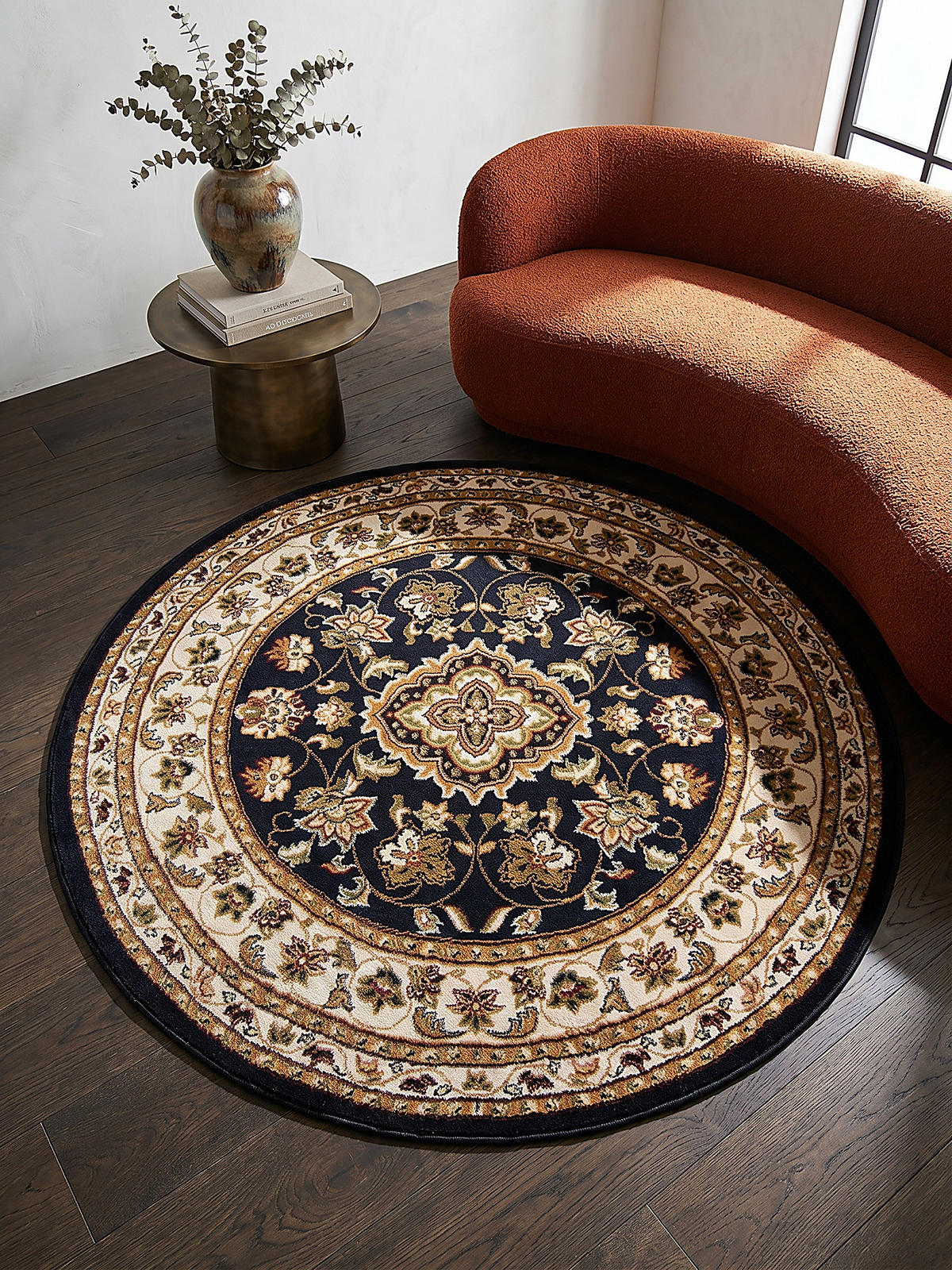 TEPPICH GLAZERT, klassisch-floral, Dunkelblau, Ø 133 cm - Blau, Textil (133/133cm) - KADIMA DESIGN