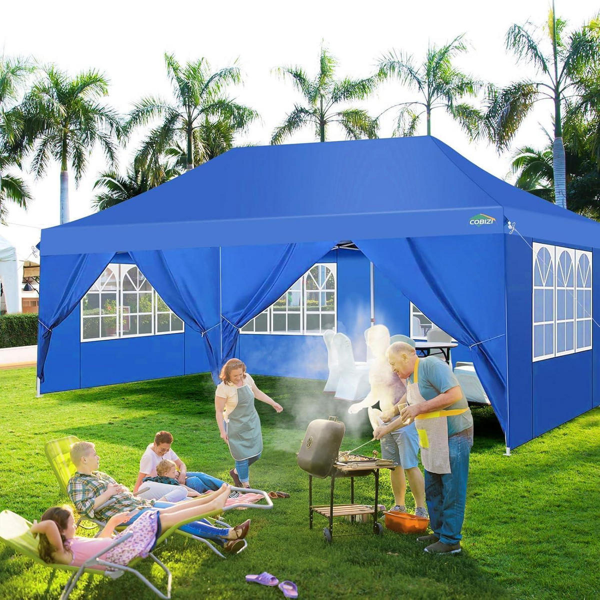 FALTPAVILLON 3x6m Wasserdicht mit 6 Seitenwänden Lichtblau - Blau, Textil (300/300/600cm)