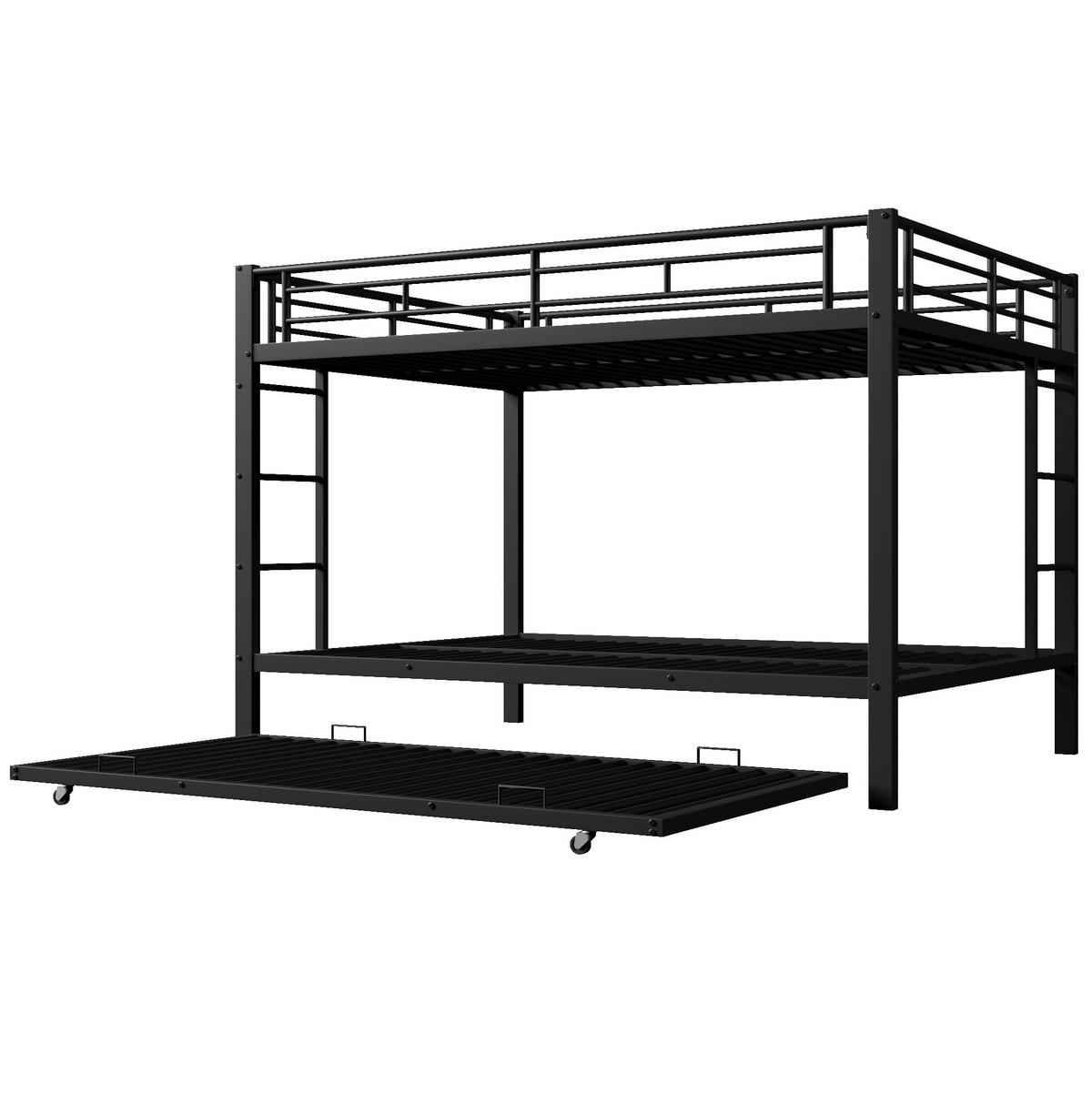POSCHODOVÁ posteľ z kovu, 140/200 cm čierna, s výsuvným lôžkom - čierna, kov (140/200cm) - BEAOK