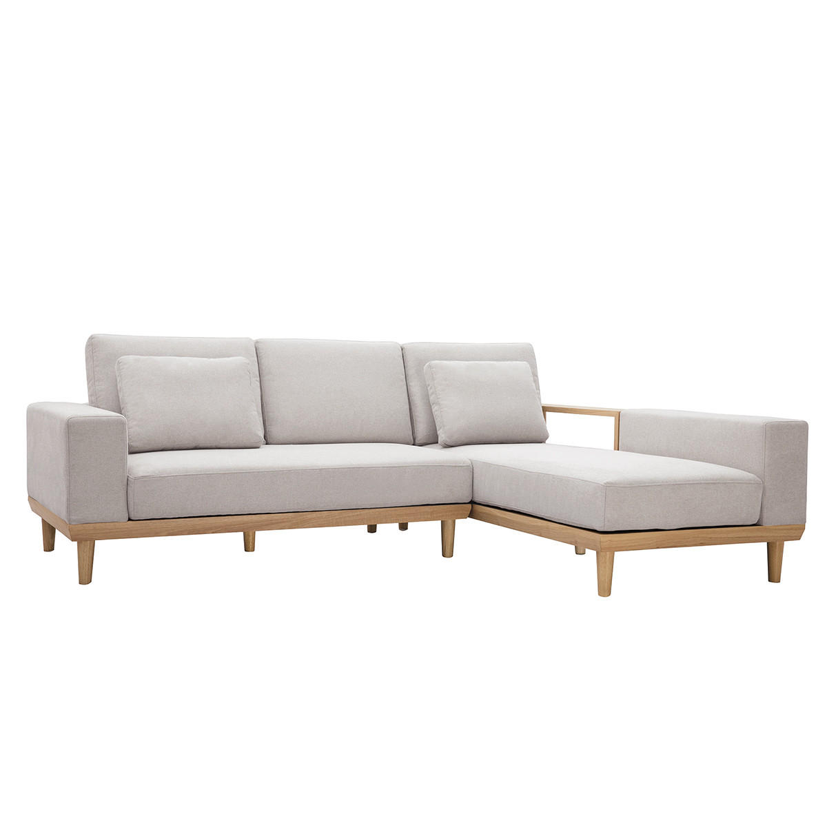 ECKSOFA Rechts 5-Sitzer Stauraum Beige Stoff Samteffekt Helles Holz KOMAO - Beige, Textil (172/237cm) - Miliboo