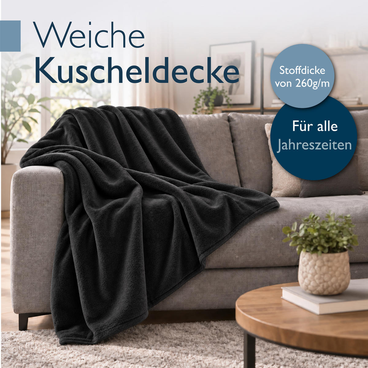 DECKE Aurelia 220/240 cm Schwarz - Schwarz, Textil (240/220cm) - Beautissu 