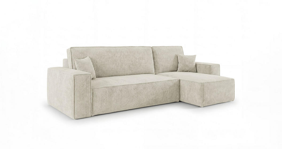 ROHOVÁ pohovka CALIFORNIA MINI pravá bílá manšestr Poso 100 - funkce spaní, úložný prostor - bílá, textil (245/139cm) - Cornero