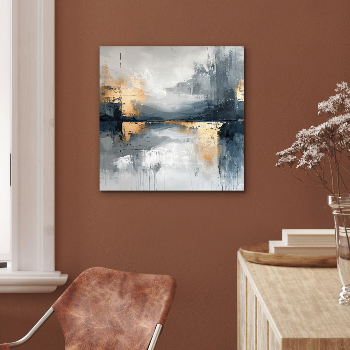 KOVOVÝ OBRAZ Umenie - sivé - zlaté - abstraktné 50x50 cm - tmavosivá, kov (50/50cm) - MuchoWow