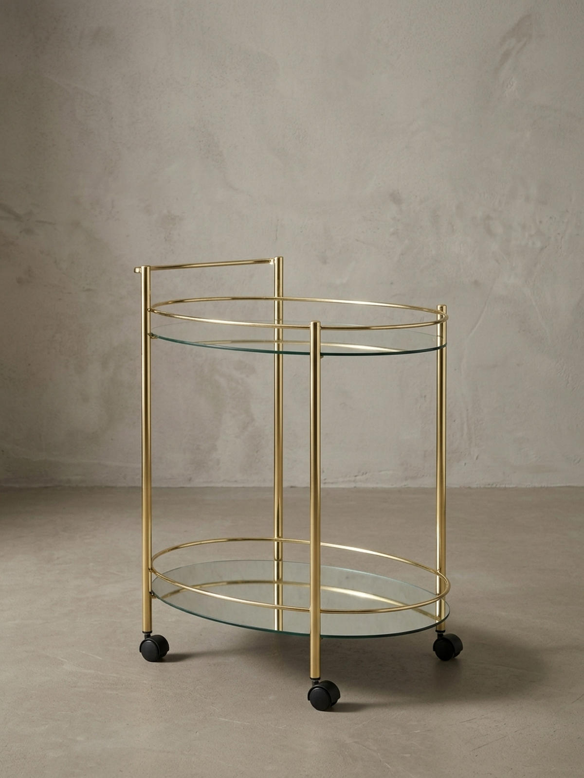 SERVIERWAGEN – Gold, 2 Glasplatten, auf Rollen - Goldfarben, Glas/Metall (67/79/46cm) - KADIMA DESIGN