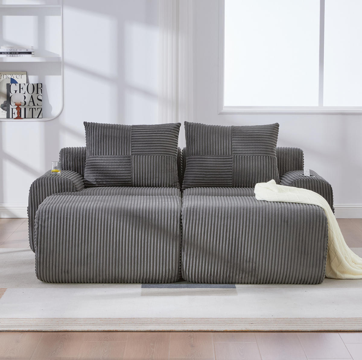 SOFA modular 2-Sitzer 200 x 174 cm Cord Dark Gray - Dunkelgrau, Kunststoff (174/80/200cm) - Meubliv