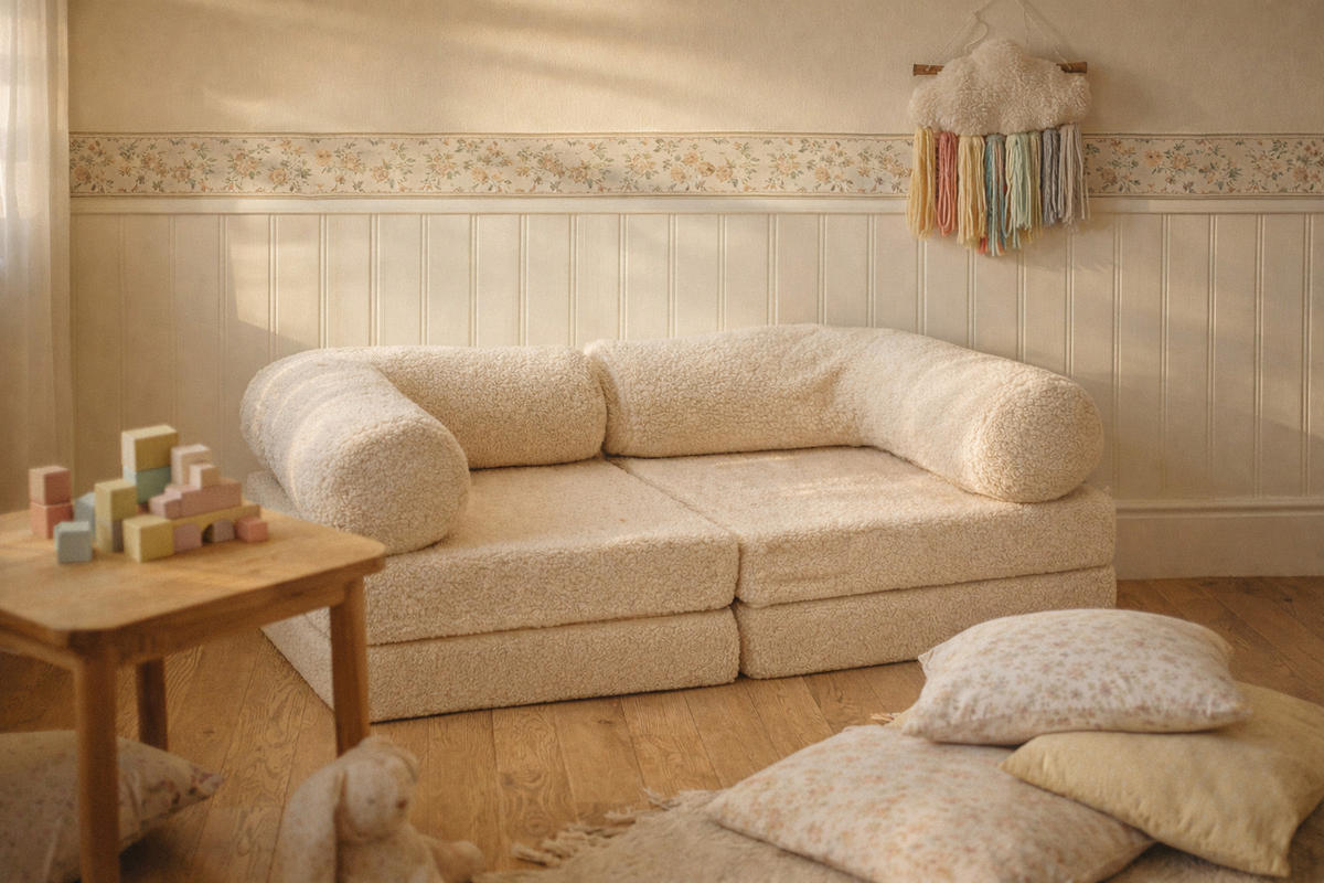 MODULARES Kindersofa aus weichem Plüschstoff - Beige, Textil (142/25/71cm) - Bees & Blooms