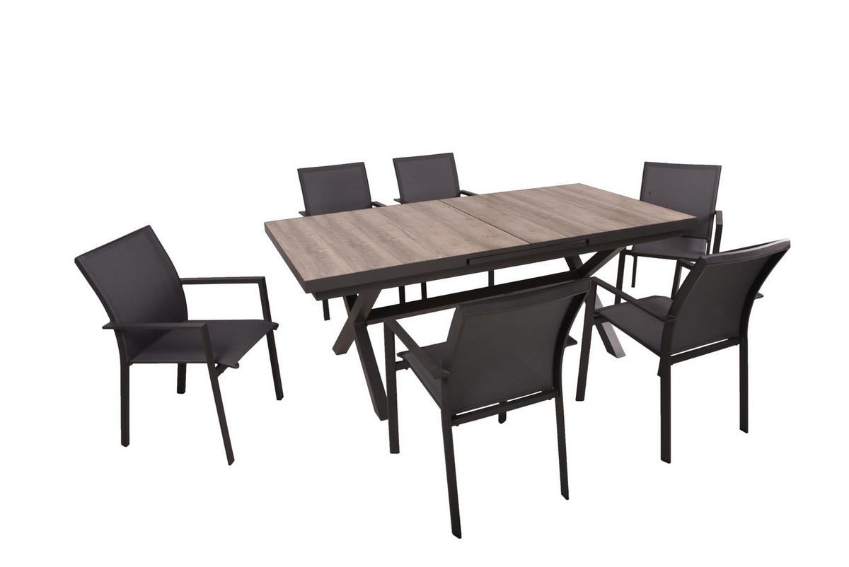 GARTEN-SITZGRUPPE Joana 7-teilig Gartenmöbel-Set - Grau, Kunststoff - DELUKE