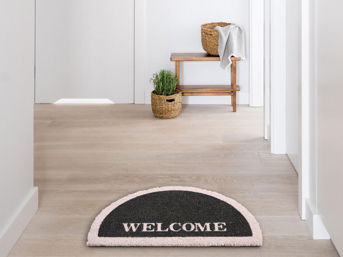FUSSMATTE Schwarz 45/75 cm Schriftzug Kokosfasern Buhi - Beige, Textil (45/75cm) - Beliani