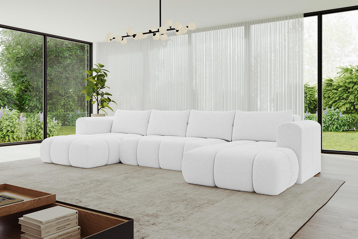 WOHNLANDSCHAFT Ottomane Links CLOUD-U 414x180x40 Weiß Bouclé - Weiß, Holzwerkstoff/Kunststoff (414/90/180cm) - ALTDECOR