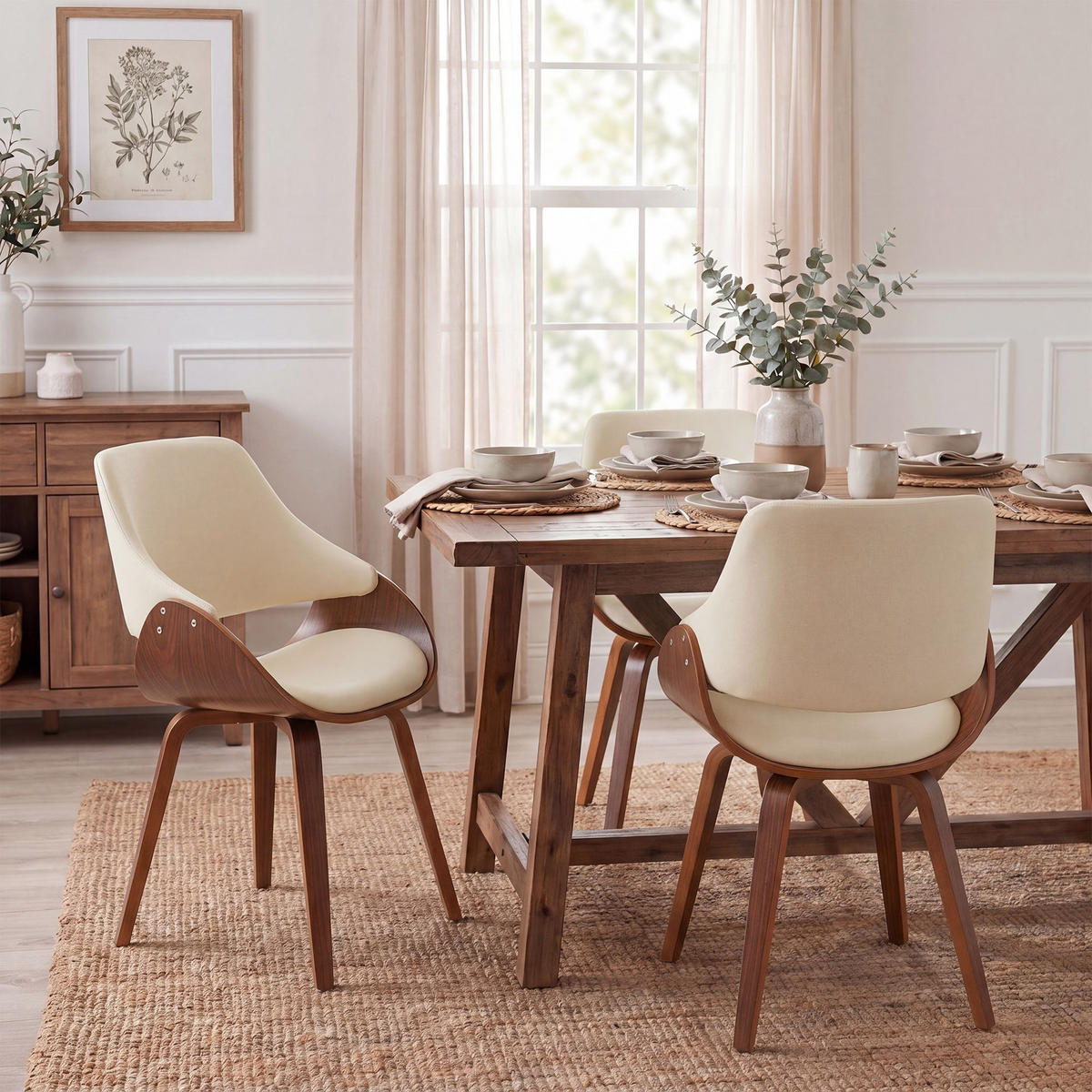 ESSZIMMERSTUHL Lederlook Walnuss/Creme - Walnussfarben/Creme, Holz/Textil (52/86/54cm) - CLP