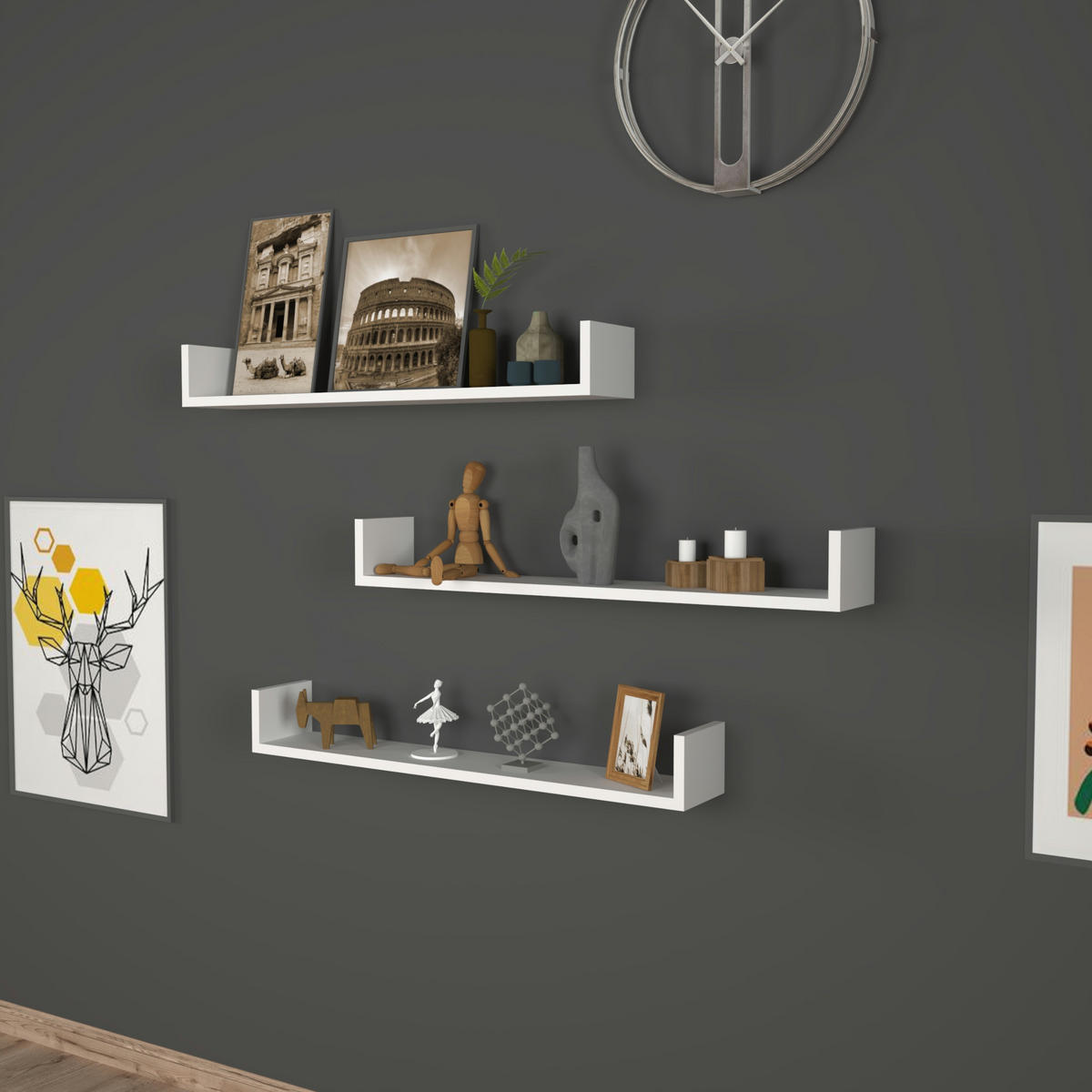 WANDREGAL-SET 3 TLG. Höganäs - Weiß, Holzwerkstoff (90/12/15cm) - [en.casa]