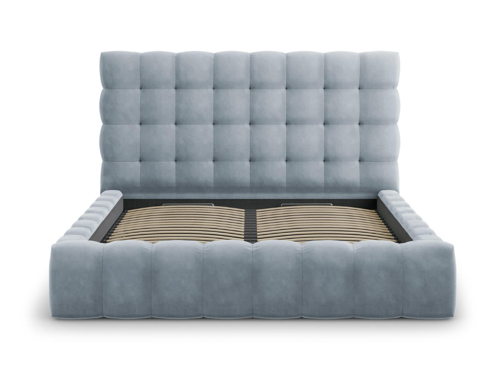 BETT mit Bettkasten und Kopfteil Mamaia aus Samt hellblau 180x200cm - Hellblau, Textil (180/200cm) - Micadoni