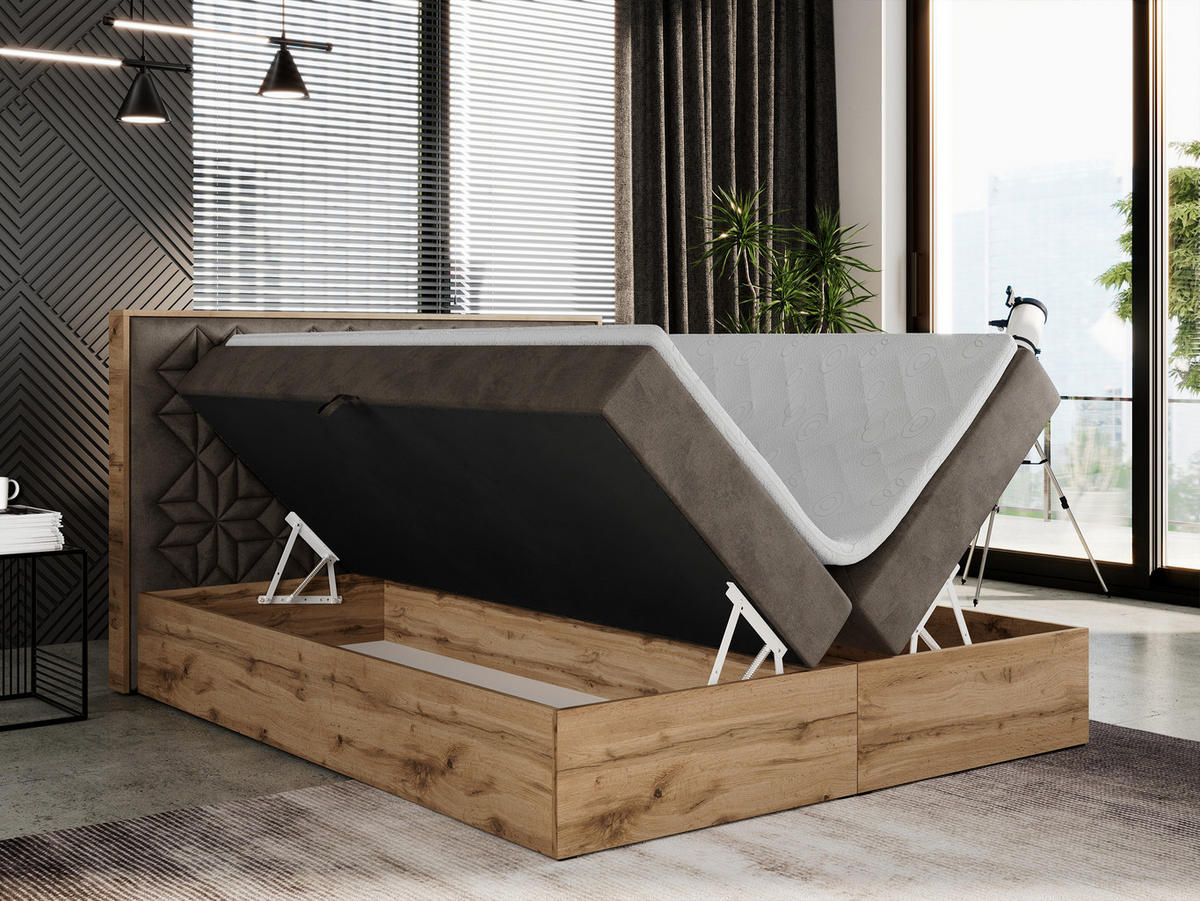 BOXBETT NESSI - 180/200 Braun Velvet - H3 - Braun, Holz/Textil (180/200cm) - MKS